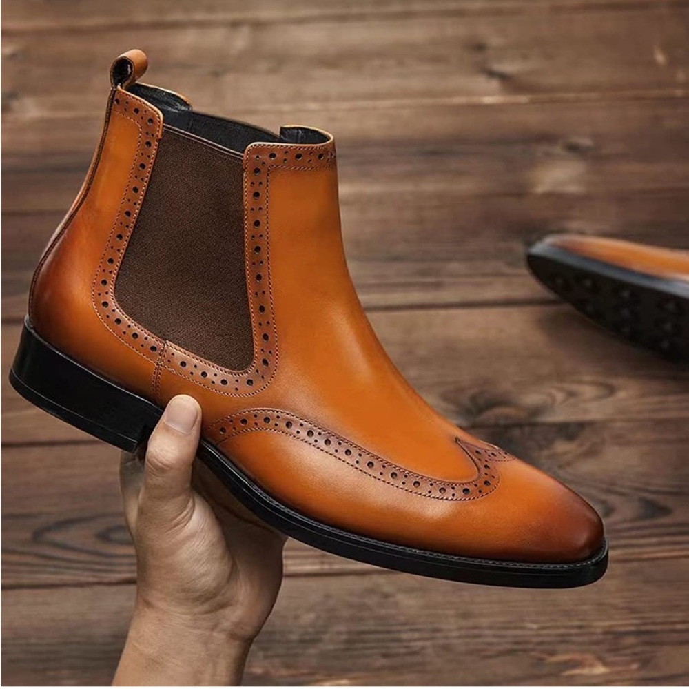 BRAND NEW MENS STYLISH BROWN FALL CHELSEA BOOTS NWT - Picture 1 of 7